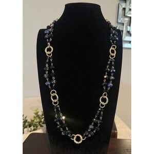Vintage Joan Rivers Beaded Necklace 28"  Faceted‎ Black Aurora Beads